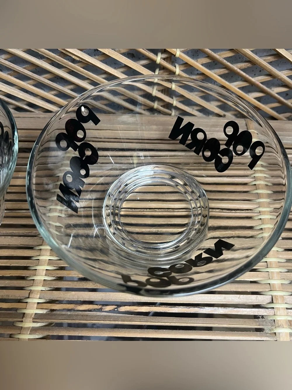 1970’s Wheaton Glass Popcorn Bowl Set 3 Piece Black Letters Vintage Small